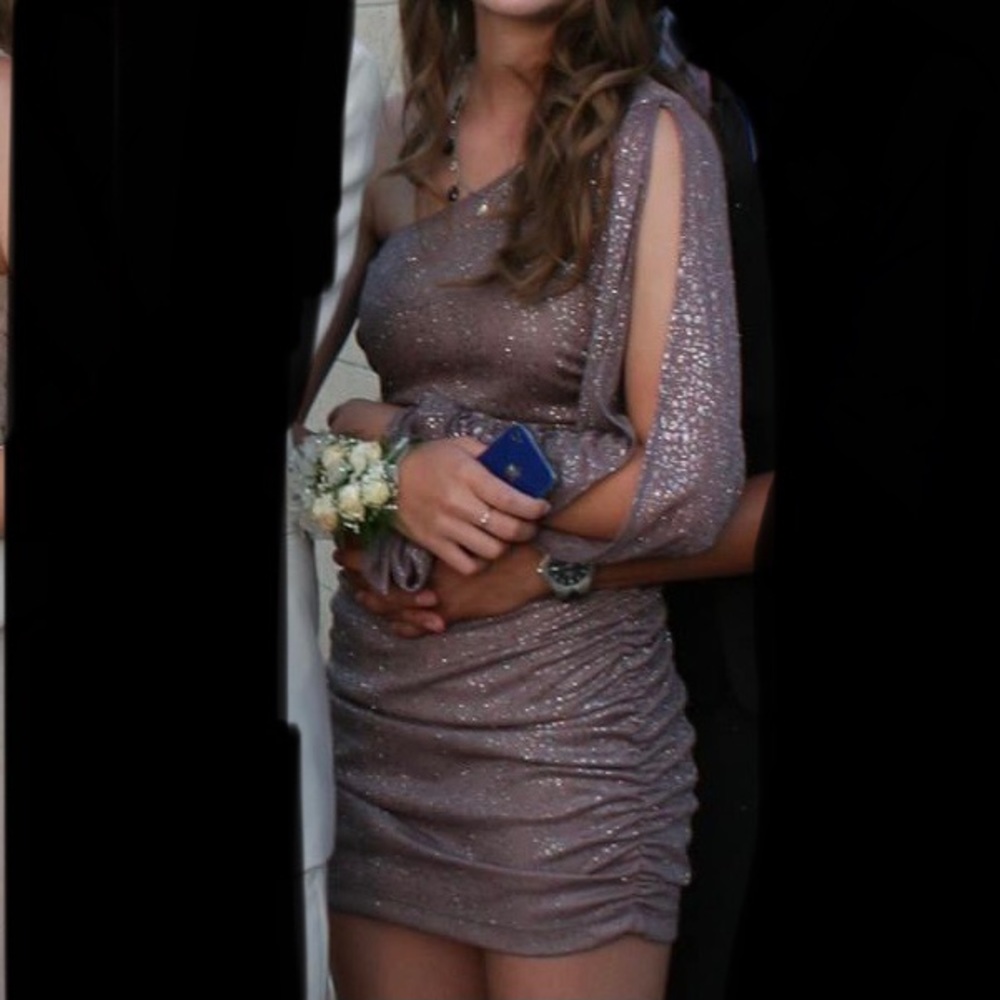 Glitter Mauve One Sleeve Mini Dress